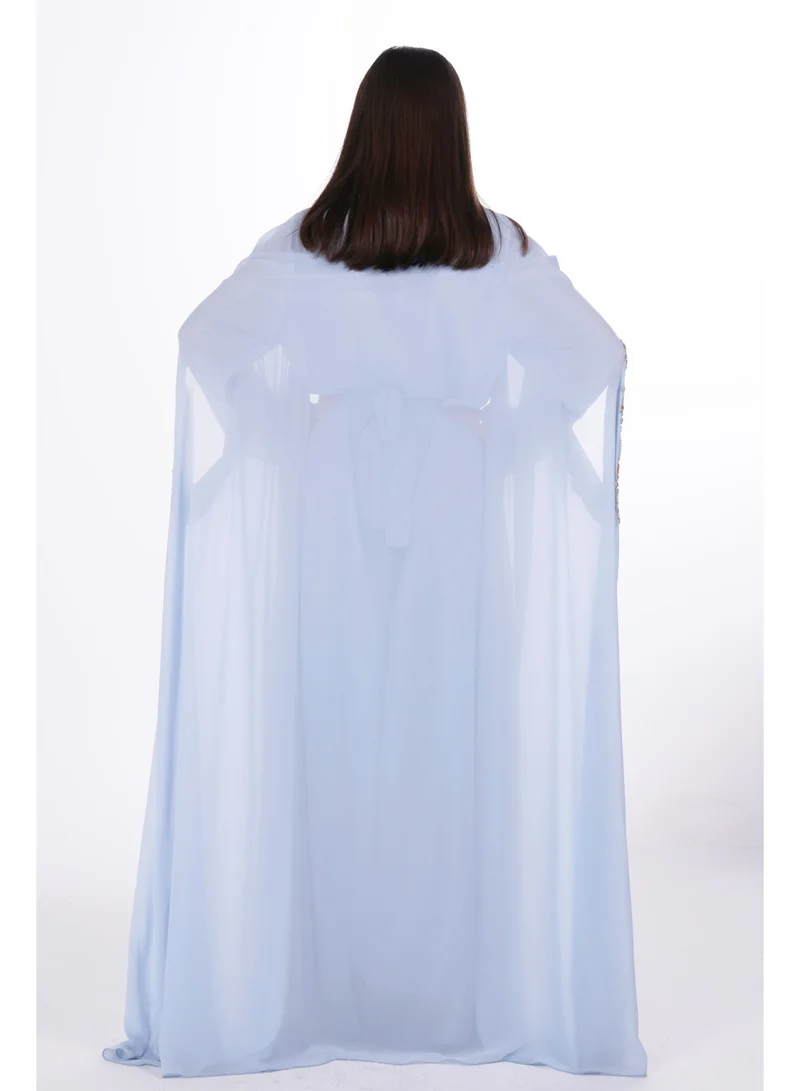 AL BENT AL SHARQIEH blue emboidered chiffon kaftan dress for Women | Best Price UAE